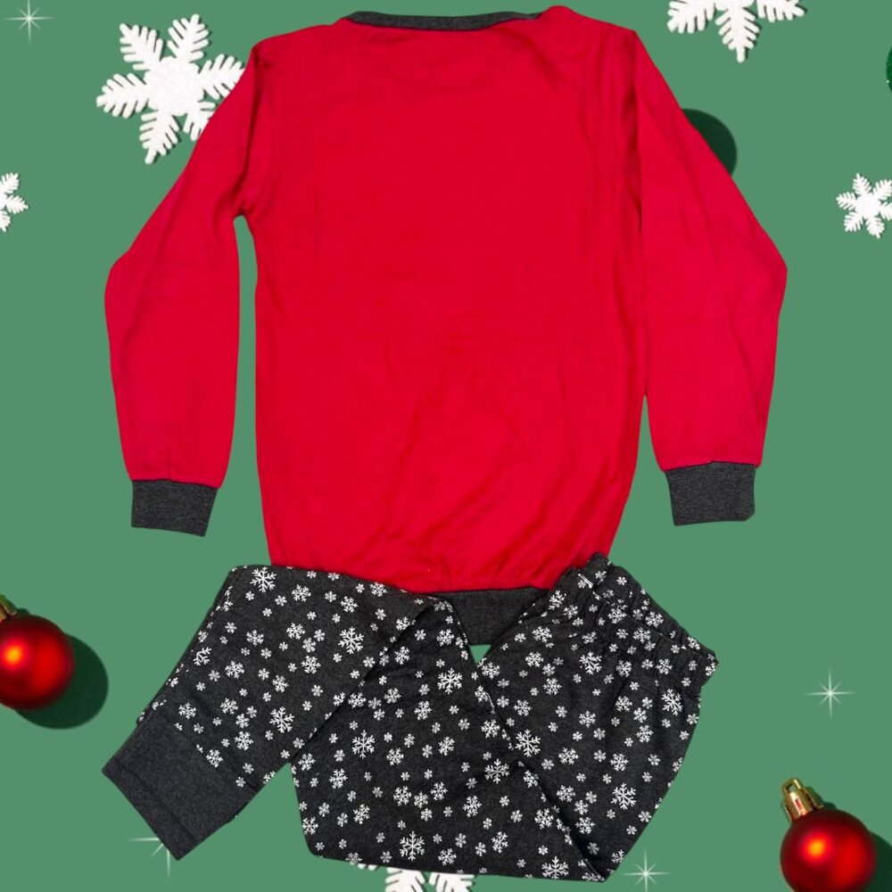 Kids Moose Exploration Christmas Pajama Set – Red Reindeer Top & Snowflake Pants - Picture 4 of 5